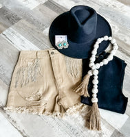 Sparkle Fringe Cut-Off in Black and Sand